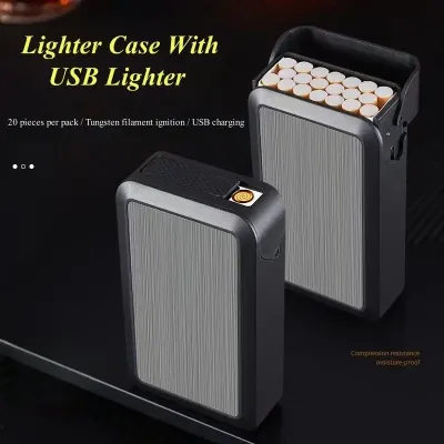 Luxurious 20-Pack Portable Charging Cigarette Case with USB Lighter